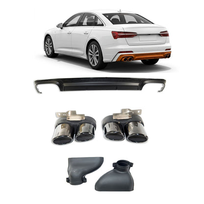 Heckdiffusor Schwarz + Schwarze Auspuffendrohre passend für Audi A6 C8 2018-2024