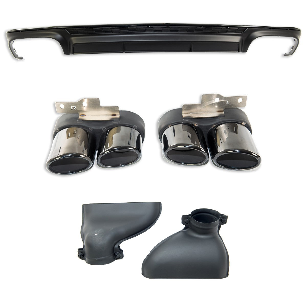 Heckdiffusor Schwarz + Schwarze Auspuffendrohre passend für Audi A6 C8 2018-2024