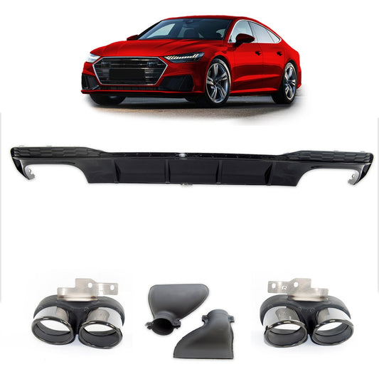 Heckdiffusor Schwarz mit Auspuffendrohren passend für Audi A7 4K Sportback 2018-2024