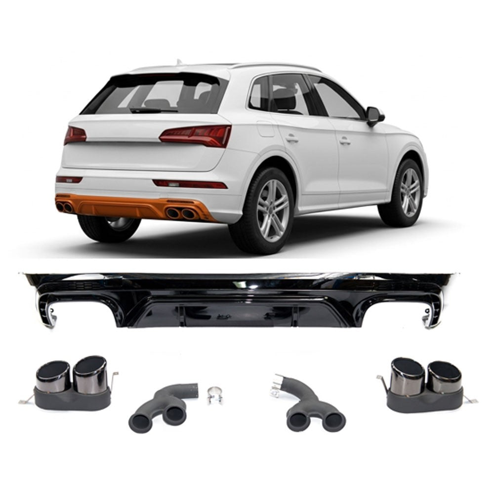 Heckstoßstange Diffusor & schwarze Auspuffendrohre passend für Audi Q5 FY 2017-2024