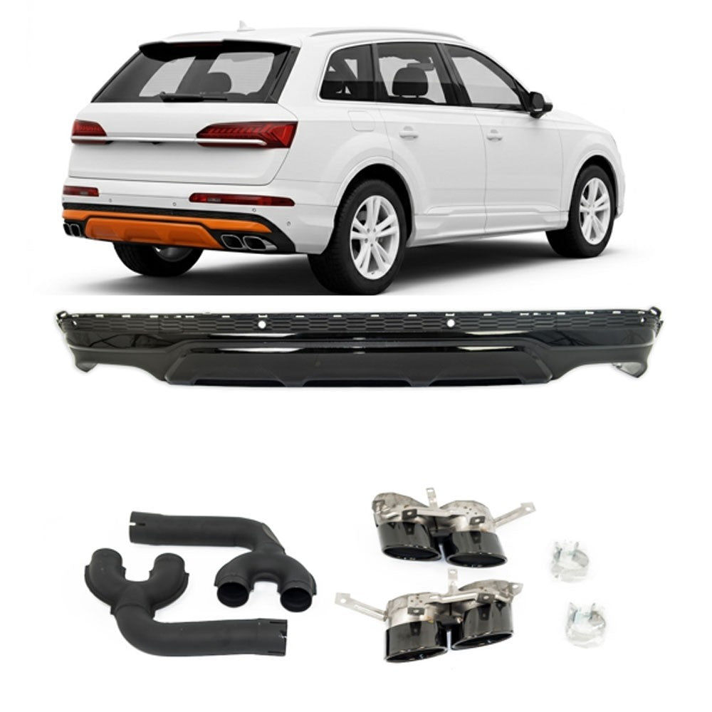 Heckdiffusor mit schwarzen Endrohren passend für Audi Q7 (4M) Facelift 2020-2024