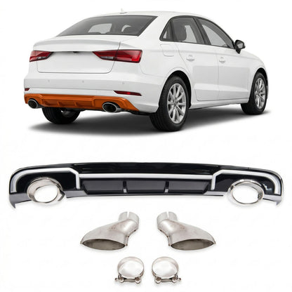 Heckdiffusor Silber Hochglanz Schwarz passend für Audi A3 8V Limousine 2016-2021