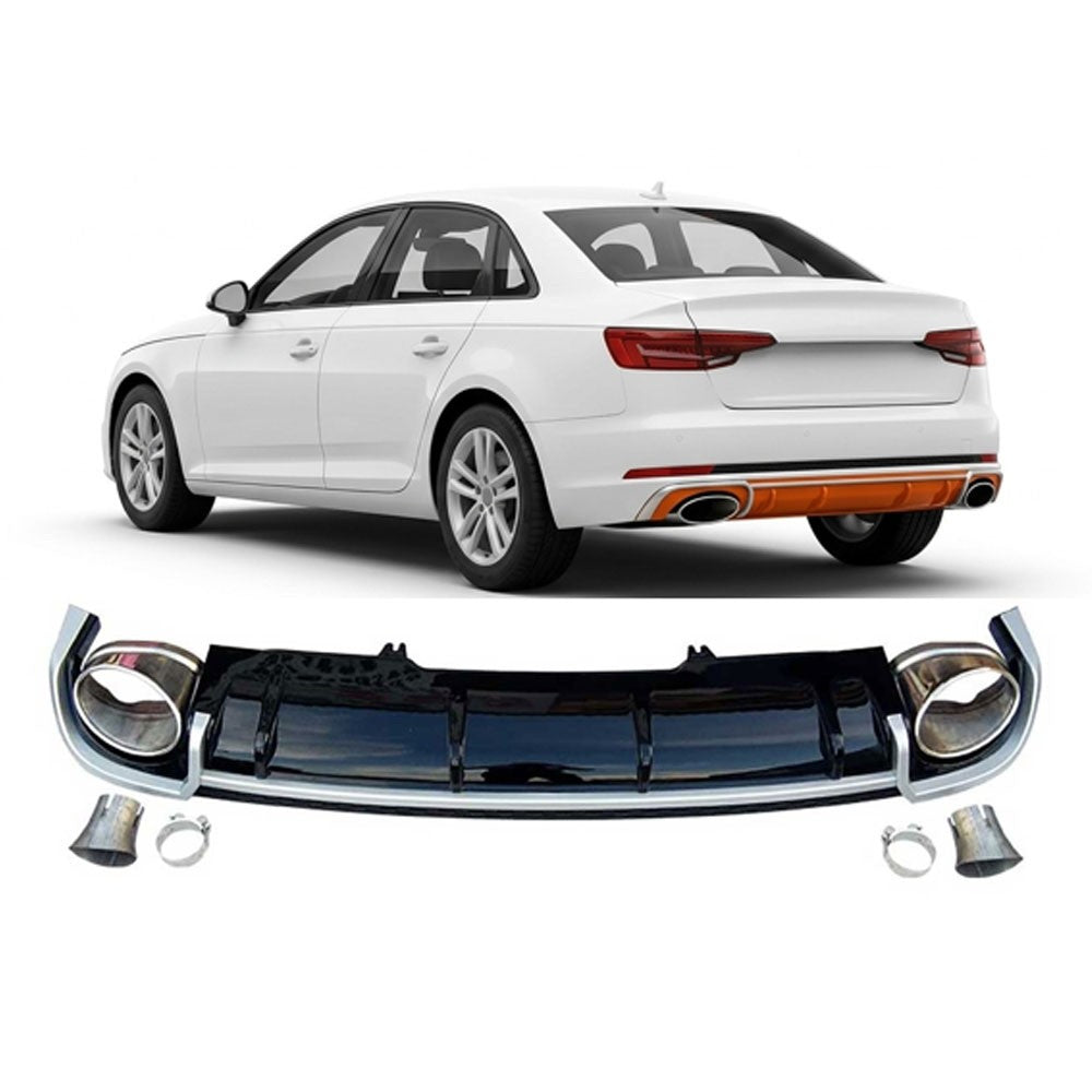 Heckdiffusor Silber Hochglanz Schwarz passend für Audi A4 B9 8W 2015-2019