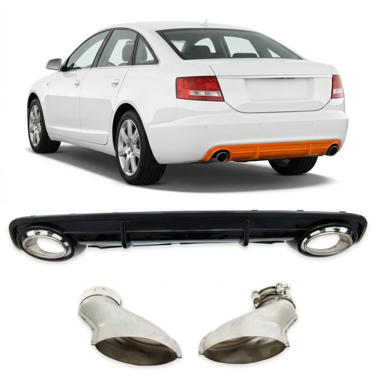 Heckdiffusor Silber Hochglanz Schwarz passend für Audi A6 C6 4F 2004-2008