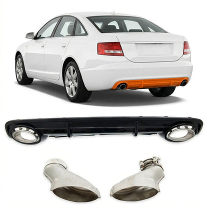 Heckdiffusor Silber Hochglanz Schwarz passend für Audi A6 C6 4F 2004-2008