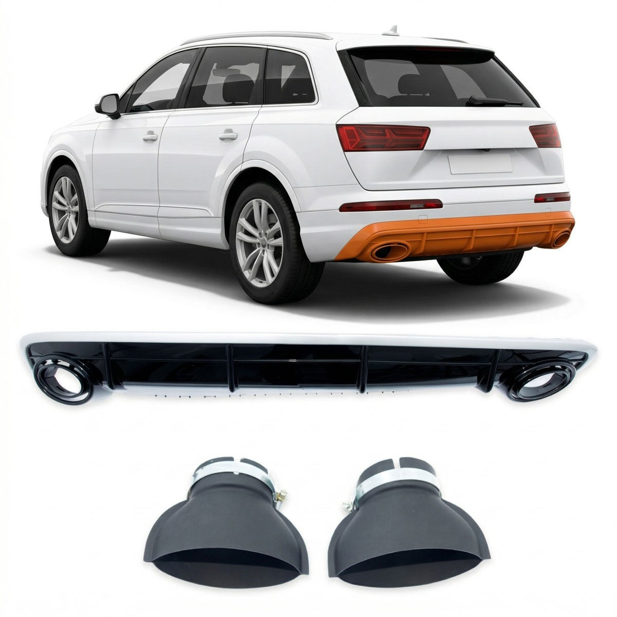 Sport Heckstoßstange Diffusor Schwarz passend für Audi Q7 (4M) 2015-2018