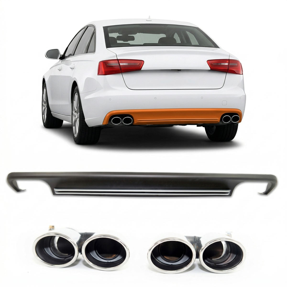 Sport Heckspoiler Diffusor mit Rohren passend für Audi A6 C7 2011-2015
