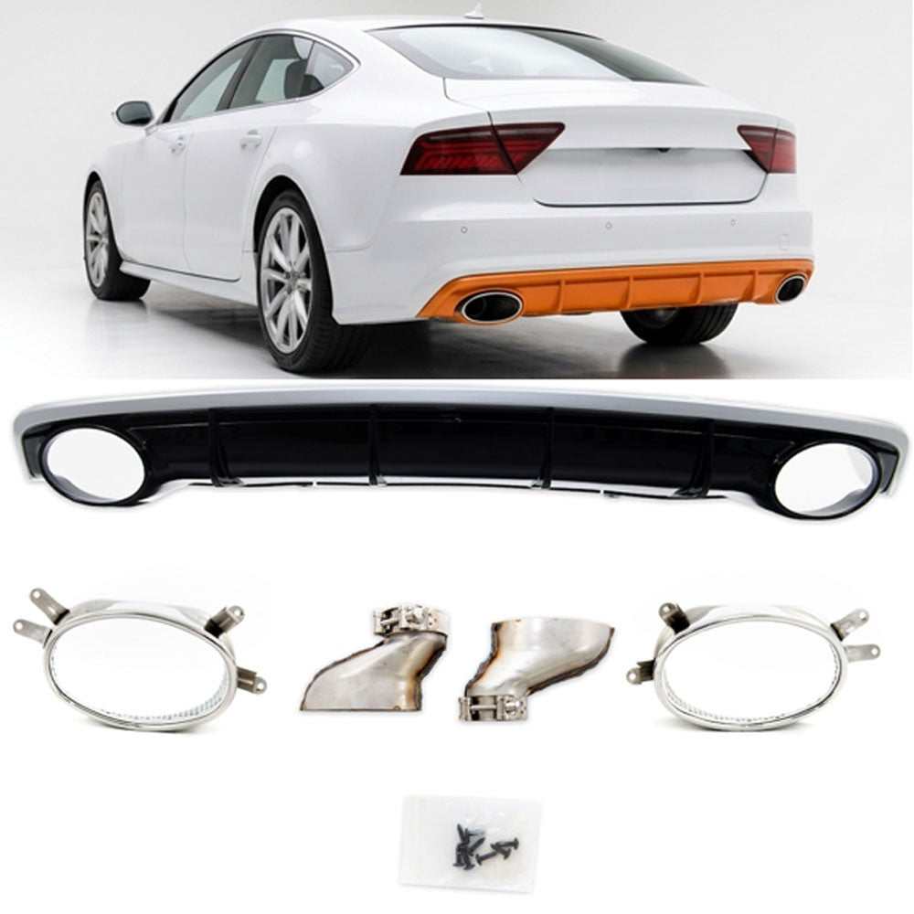 Heckstoßstange Diffusor Silber & Hochglanz Schwarz passend für Audi A7 4G Sportback 2015-2018