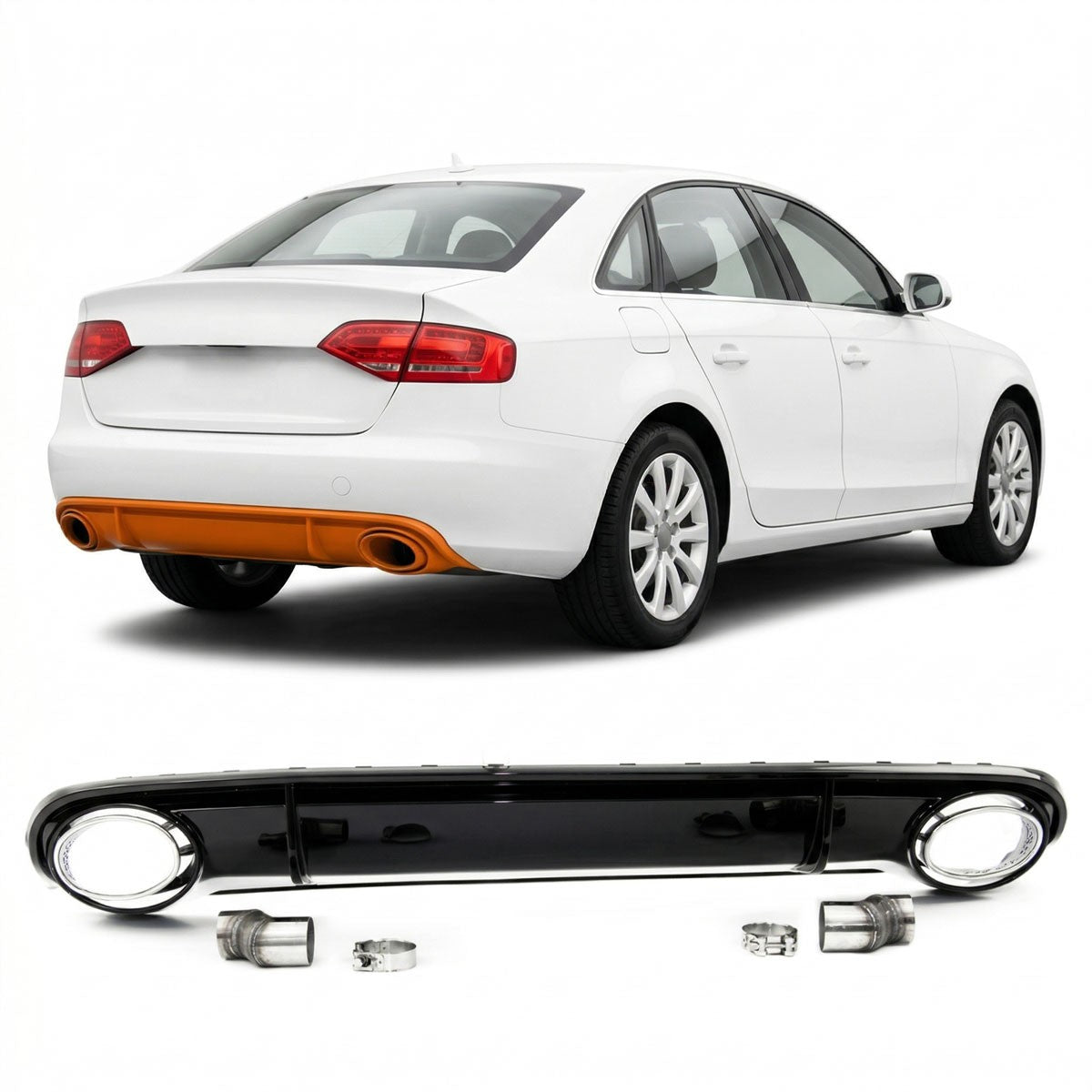 Heckdiffusor Silber Hochglanz Schwarz passend für Audi A4 B8 2007-2011