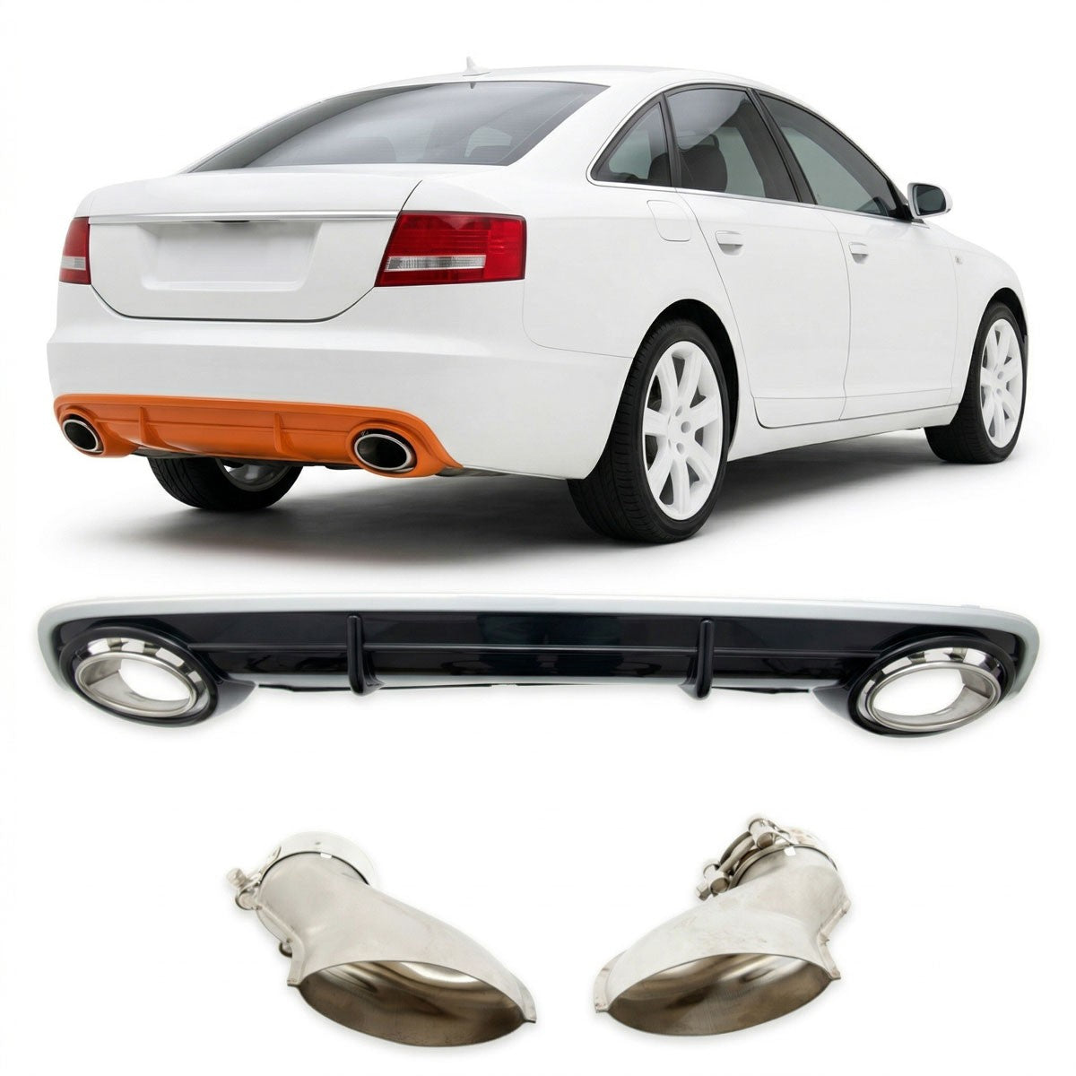 Sport Heckdiffusor mit Auspuffendrohren passend für Audi A6 C6 4F 2004-2008