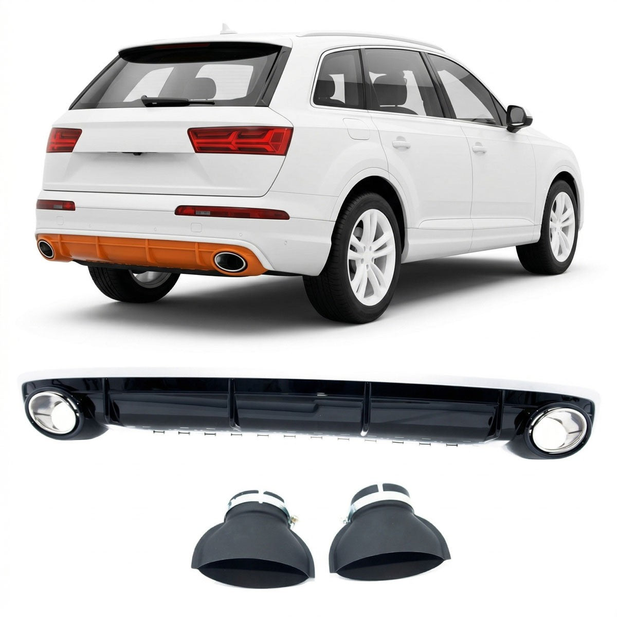 Sport Heckdiffusor mit Auspuffendrohren passend für Audi Q7 2015-2018