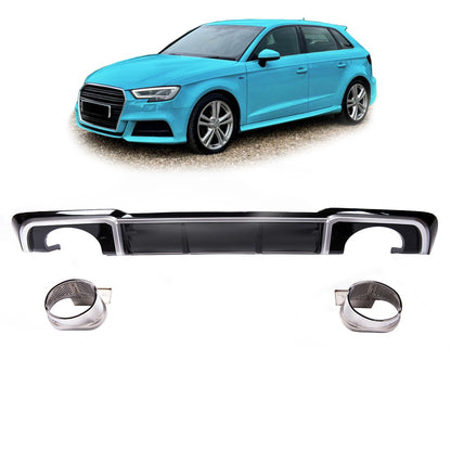 Heckstoßstange Diffusor Silber Hochglanz Schwarz passend für Audi A3 8V Sportback 2016-2020
