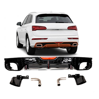 Heckstoßstange Diffusor Hochglanz Schwarz mit Endrohren passend für Audi Q5 FY 2017-2024