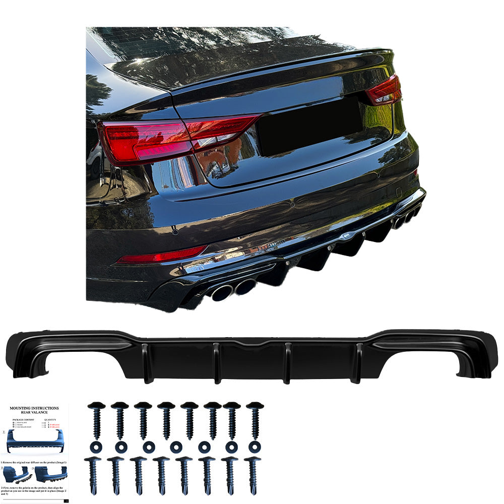 Heckstoßstange Diffusor Hochglanz Schwarz passend für Audi S3 Limousine 8V Facelift 2016-2020