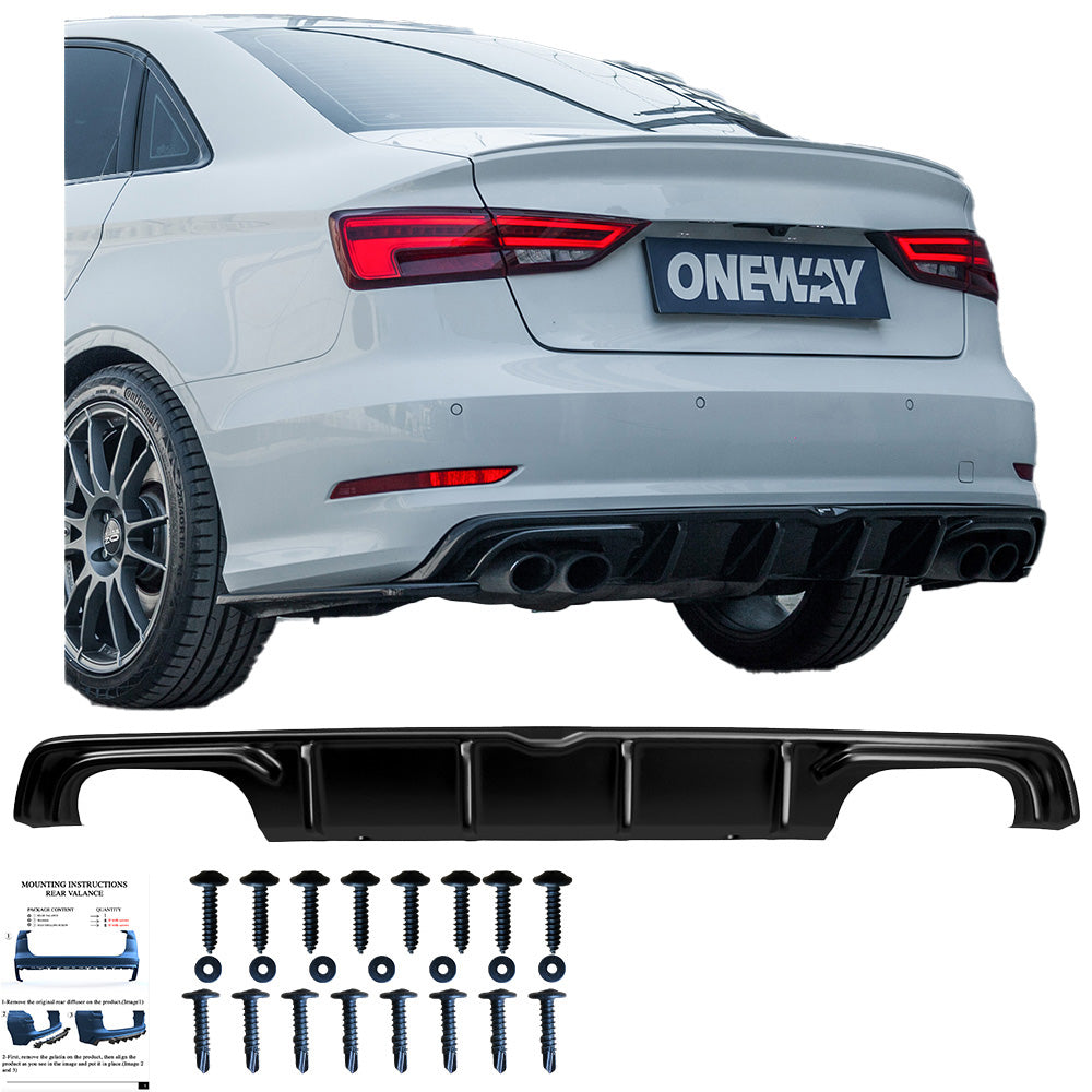 Heckstoßstange Diffusor Hochglanz Schwarz passend für Audi S3 Limousine 8V 2013-2016