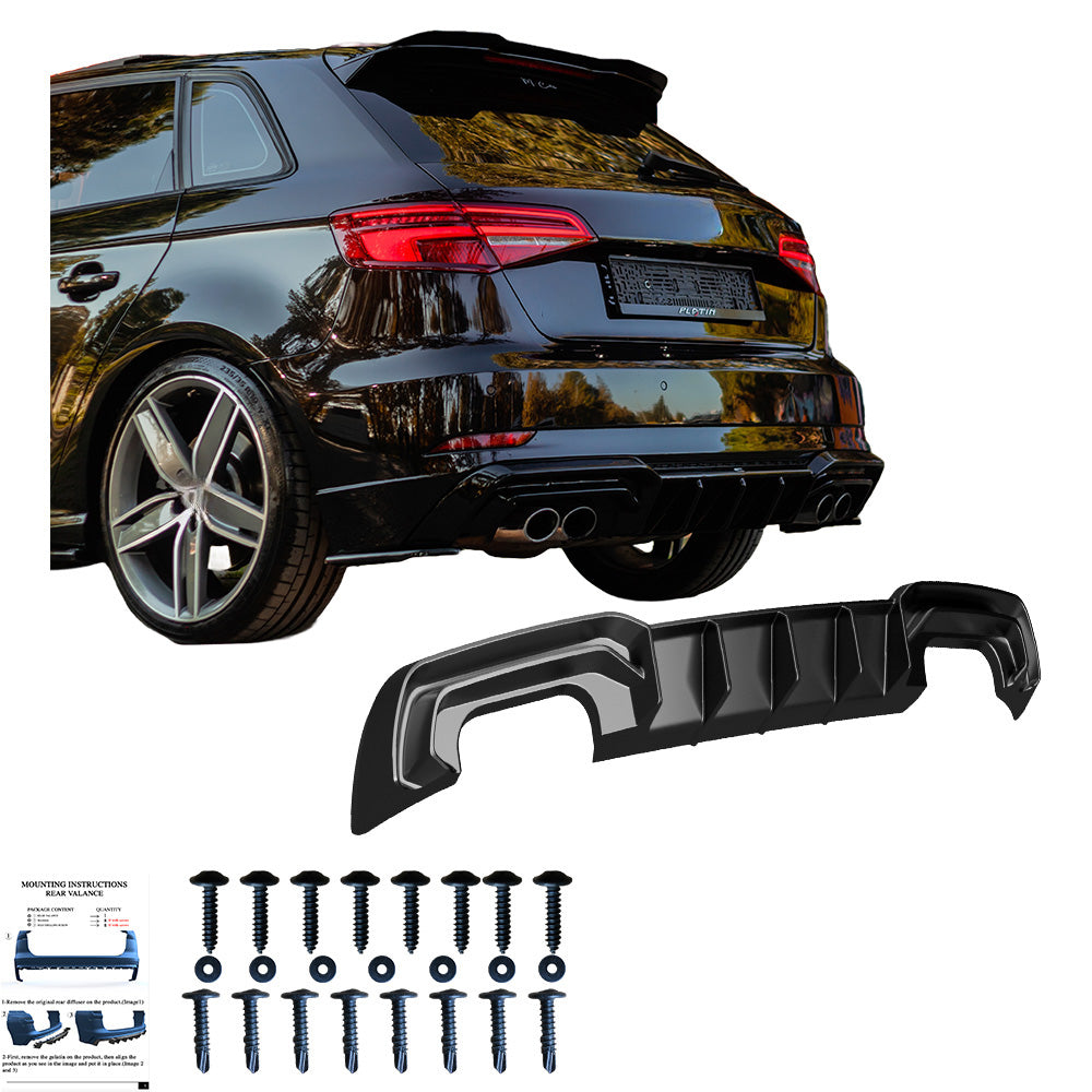 Heckdiffusor passend für Audi S3 Sportback 8V Facelift 2016-2020 Hochglanz Schwarz