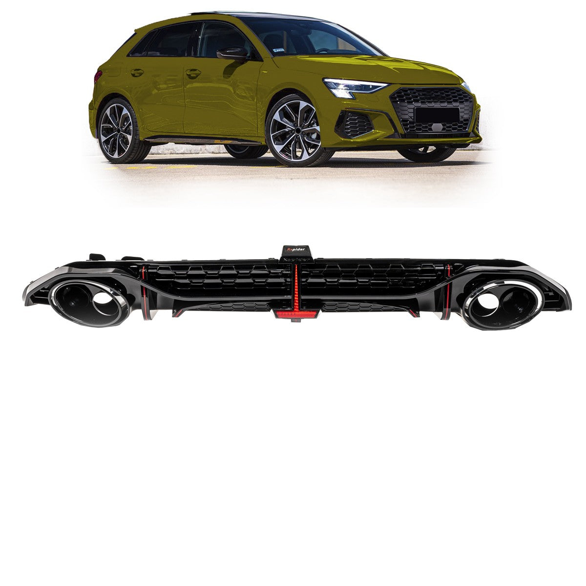 Heckdiffusor Hochglanz Schwarz mit LED passend für Audi A3 8Y Sportback 2020-2024