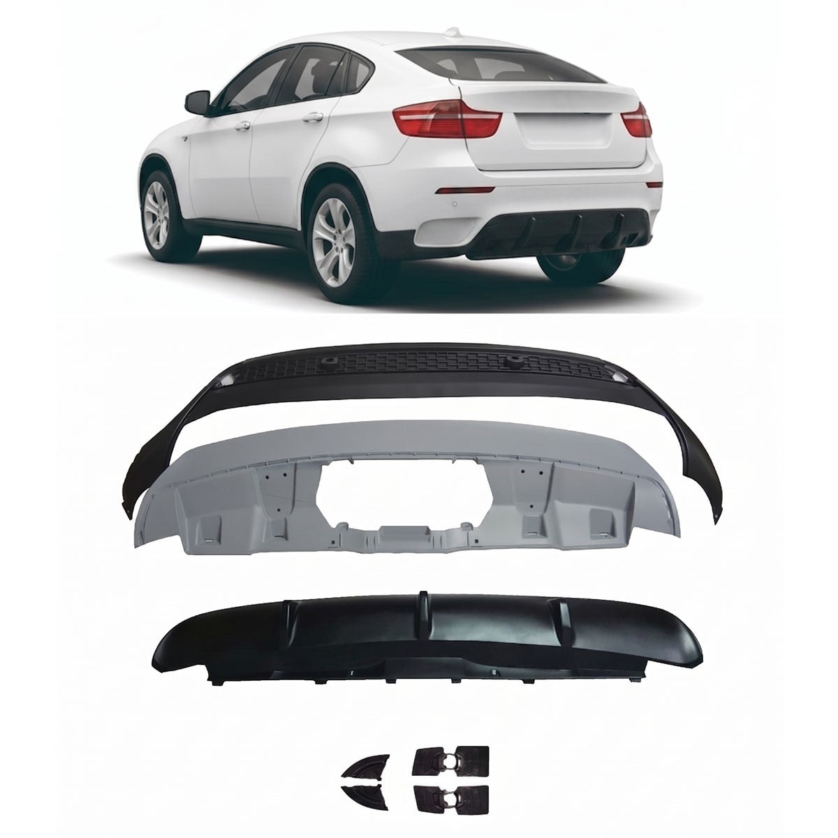 Heckstoßstange Diffusor Matt Schwarz passend für BMW X6 E71 2007-2014