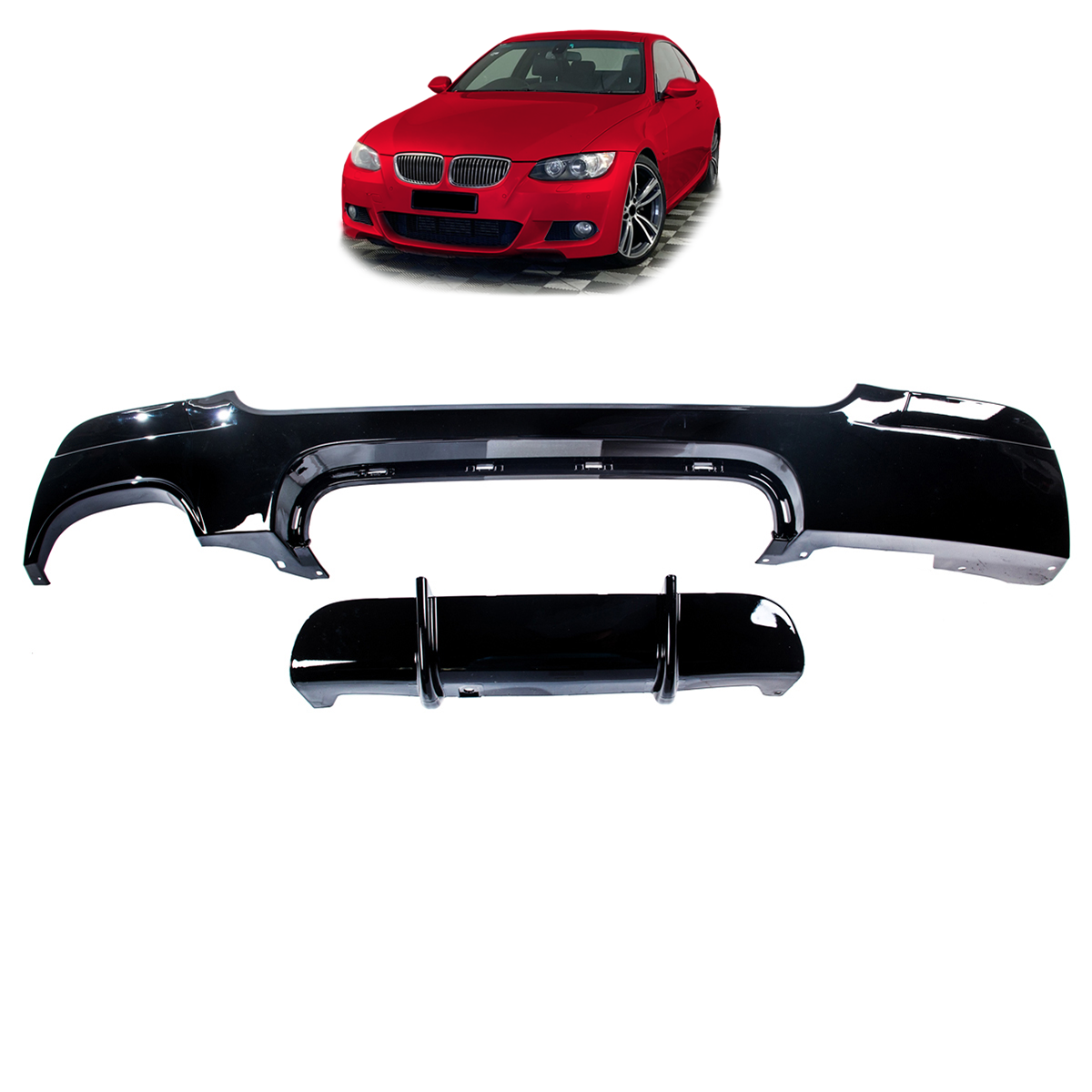 Heck Diffusor Hochglanz Schwarz passend für BMW 3er E92 E93 2006-2013
