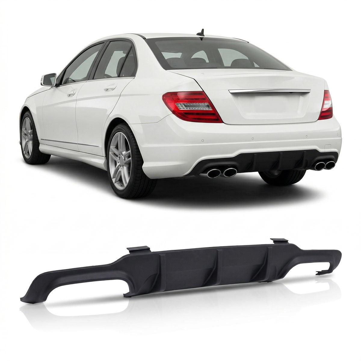 Heckstoßstange Diffusor Schwarz Dual Auspuff passend für Mercedes C-Klasse W204 2011-2015