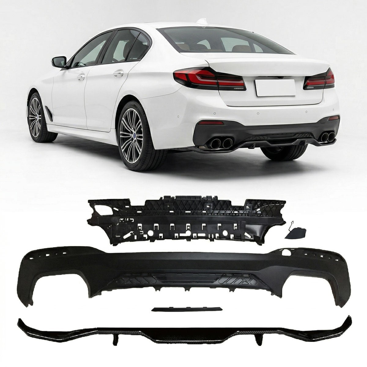 Heckstoßstange Diffusor Matt Schwarz passend für BMW 5er G30 G31 2016-2020