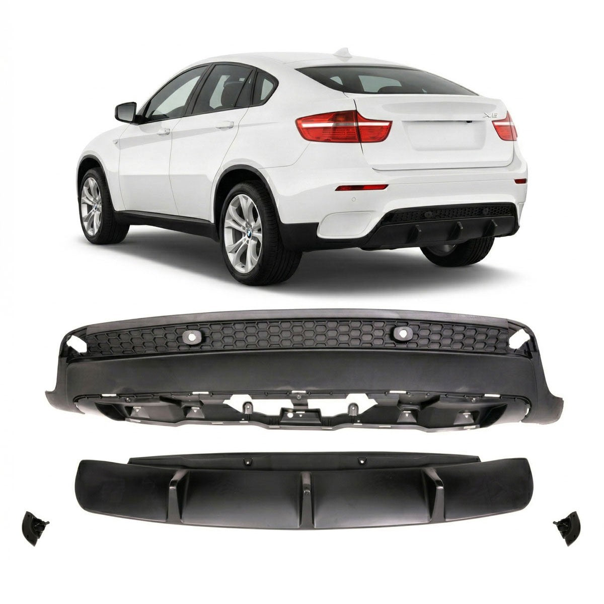 Heckstoßstange Diffusor Matt Schwarz passend für BMW X6 E71 2007-2014 Performance