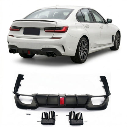Heckstoßstange Diffusor Matt Schwarz LED passend für BMW 3er G20 G21 2019-2022