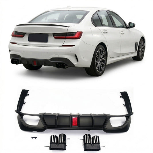 Heckstoßstange Diffusor Matt Schwarz LED passend für BMW 3er G20 G21 2019-2022