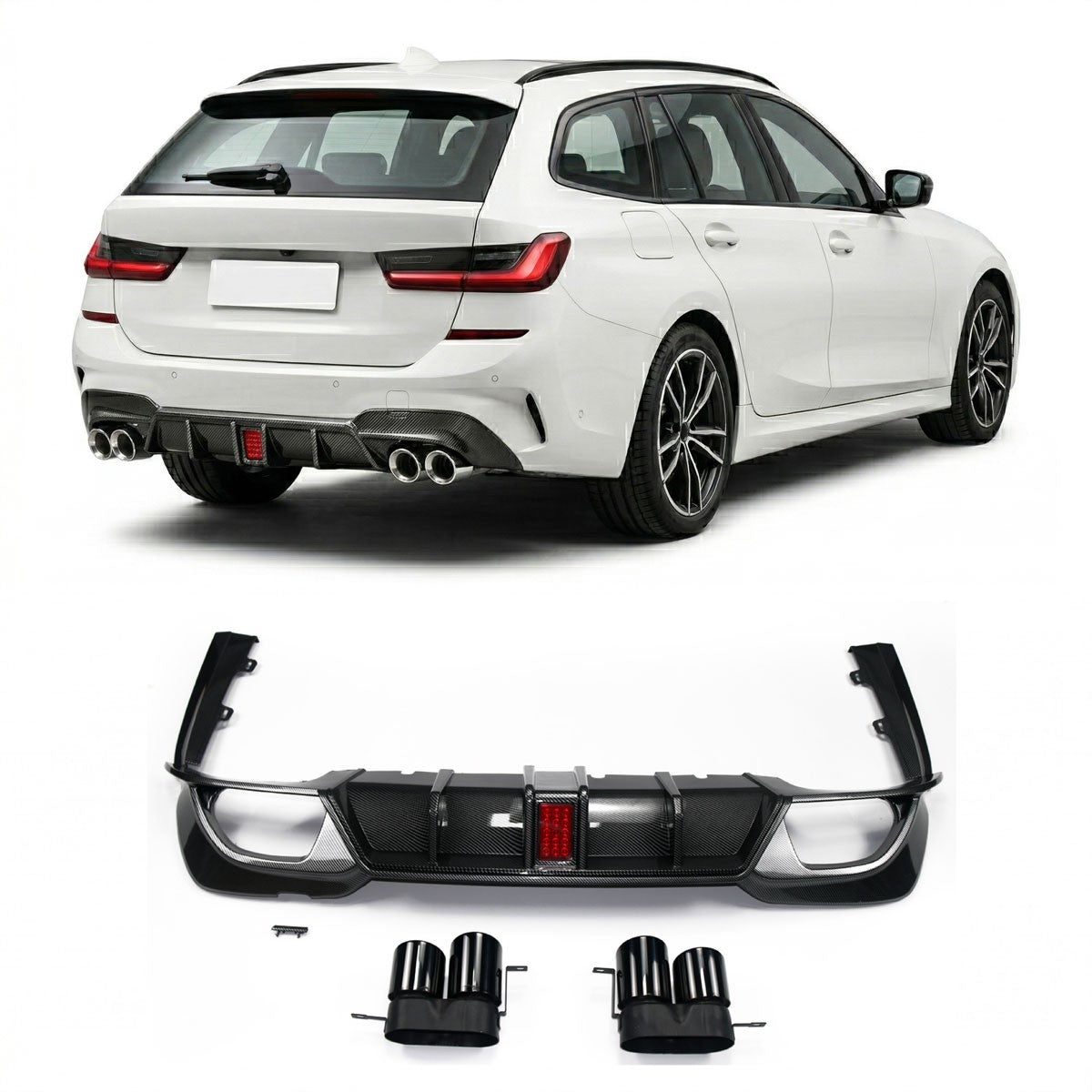 Heckdiffusor Carbon-Optik + LED passend für BMW 3er G20 G21 2019-2022