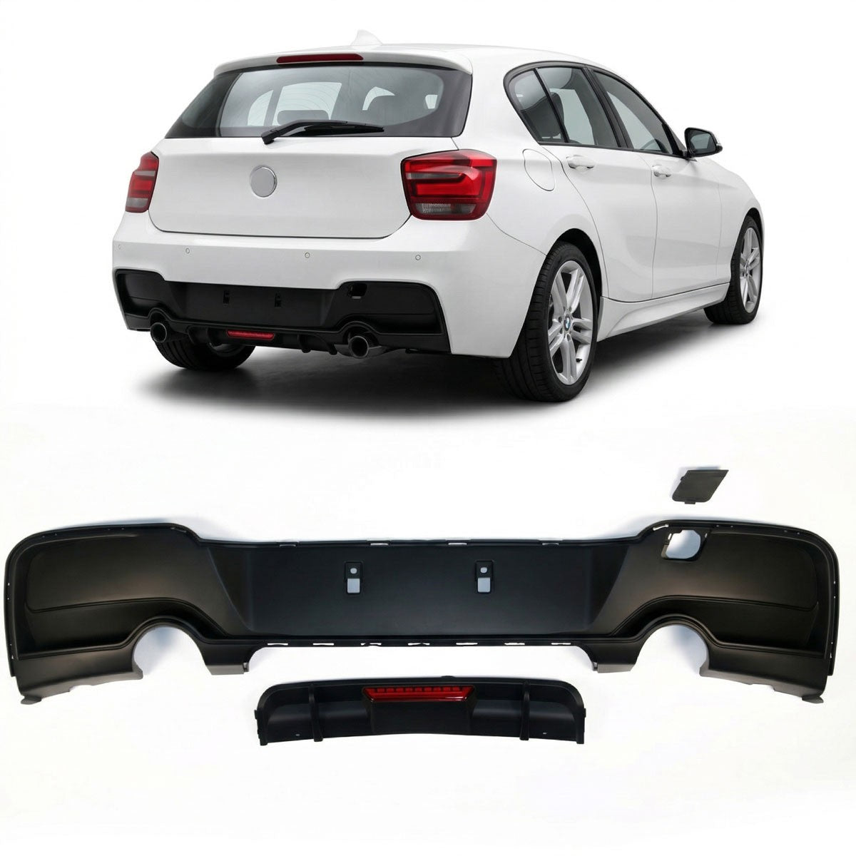 Heckstoßstange Diffusor Matt Schwarz LED passend für BMW 1er F20 F21 2011-2015