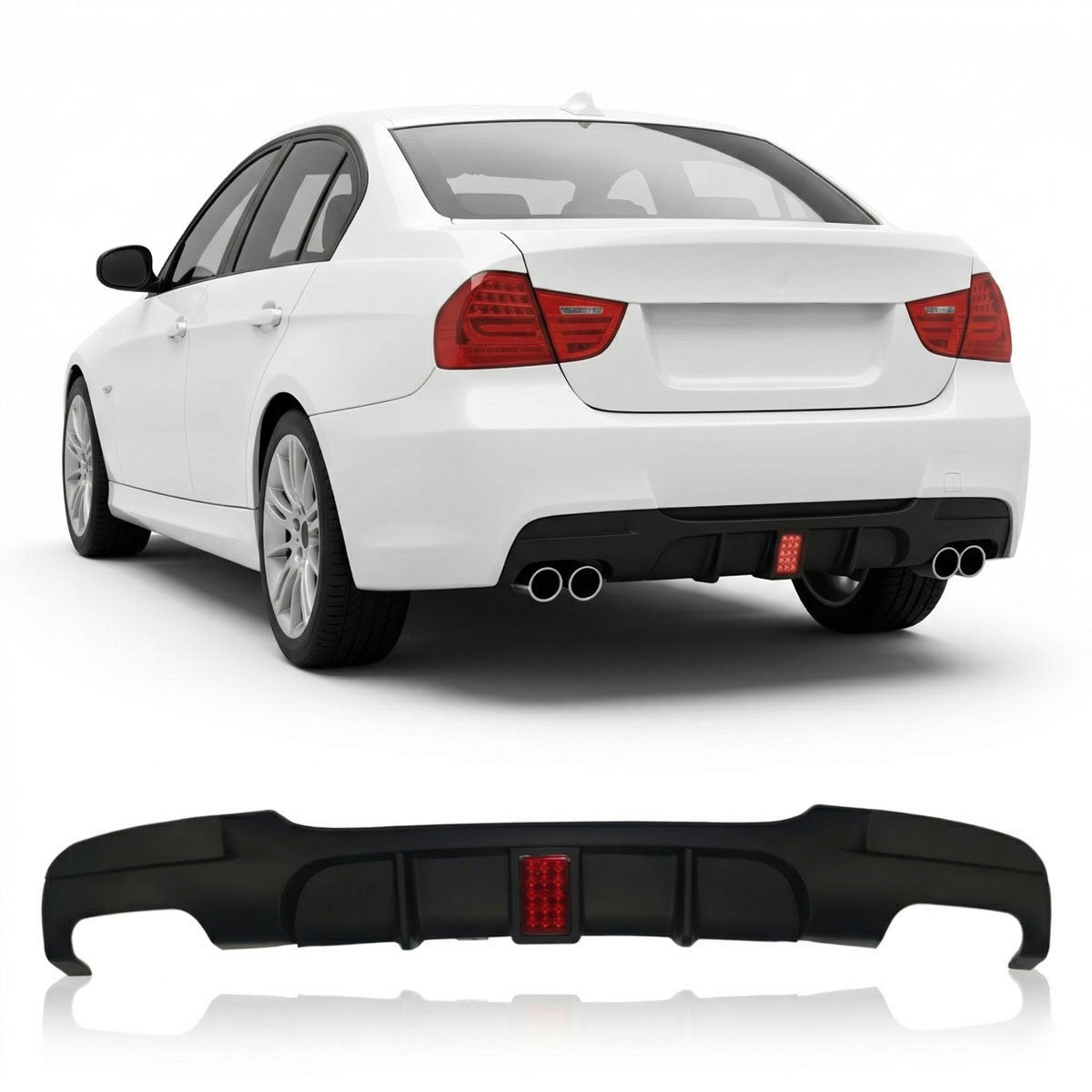 Heckstoßstange Diffusor Matt Schwarz LED passend für BMW 3er E90 E91 2005-2011