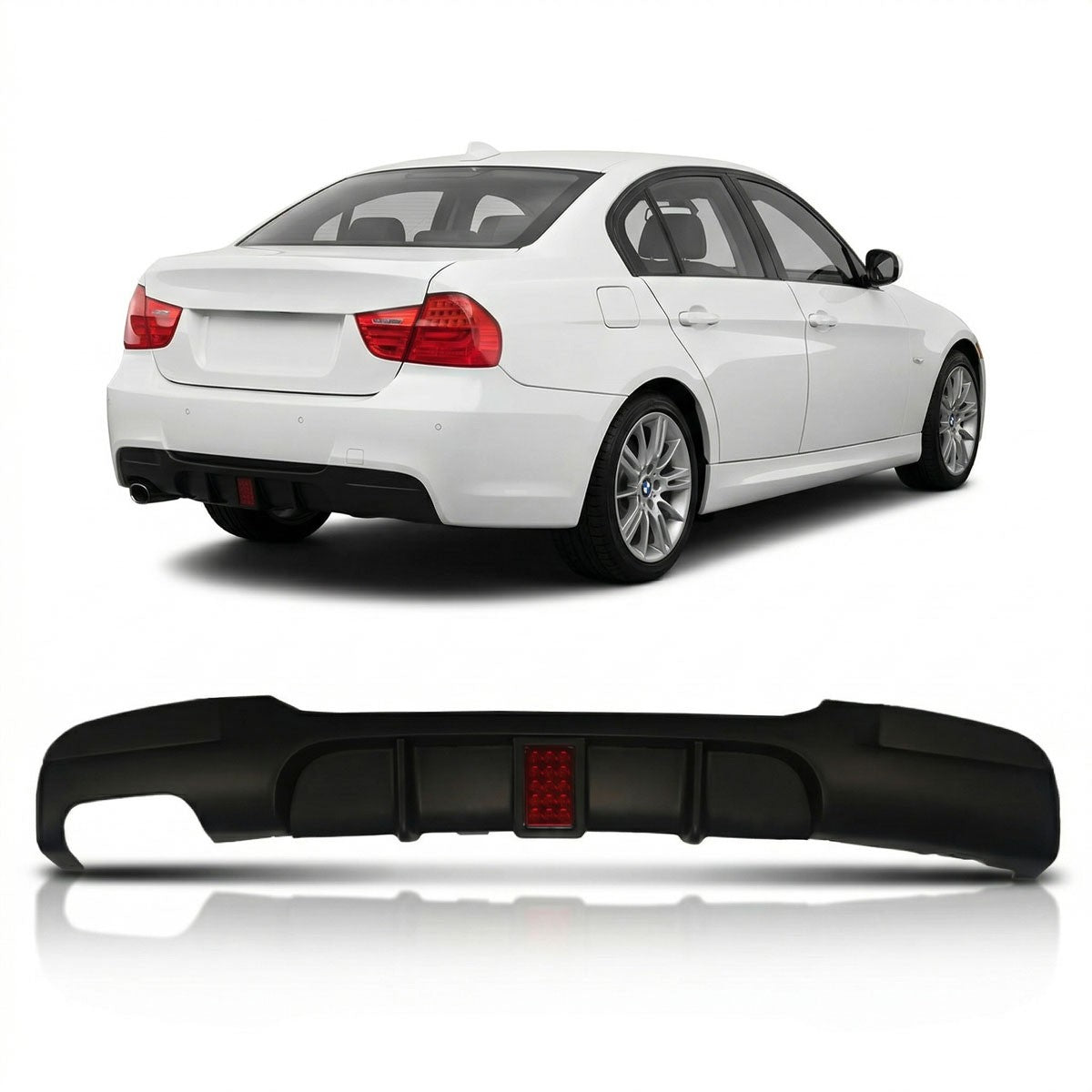 Heckstoßstange Diffusor Matt Schwarz LED passend für BMW 3er E90 E91 2005-2011