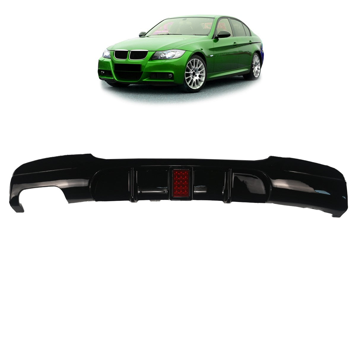 Heckstoßstange Diffusor Hochglanz Schwarz LED passend für BMW 3er E90 E91 2005-2011