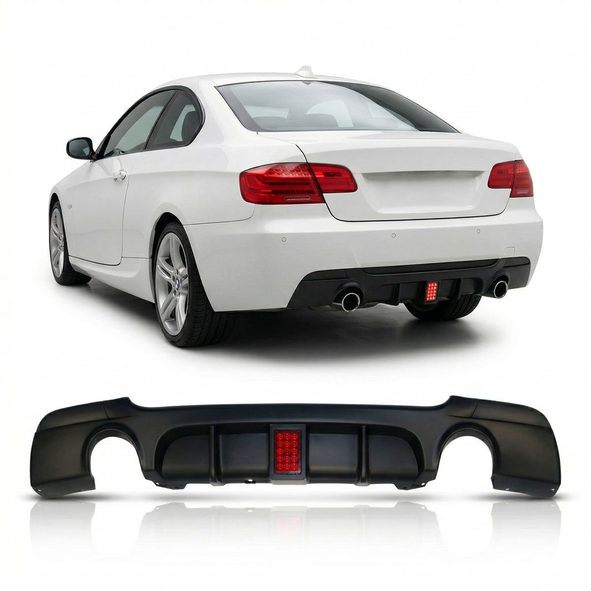 Heckstoßstange Diffusor Matt Schwarz LED passend für BMW 3er E92 E93 2006-2013