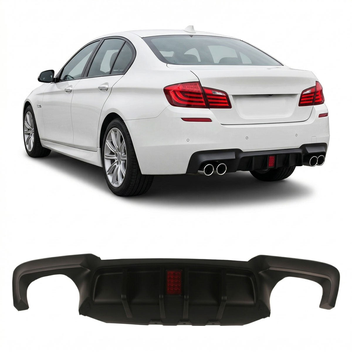 Heckstoßstange Diffusor Matt Schwarz LED passend für BMW 5er F10 2010-2017