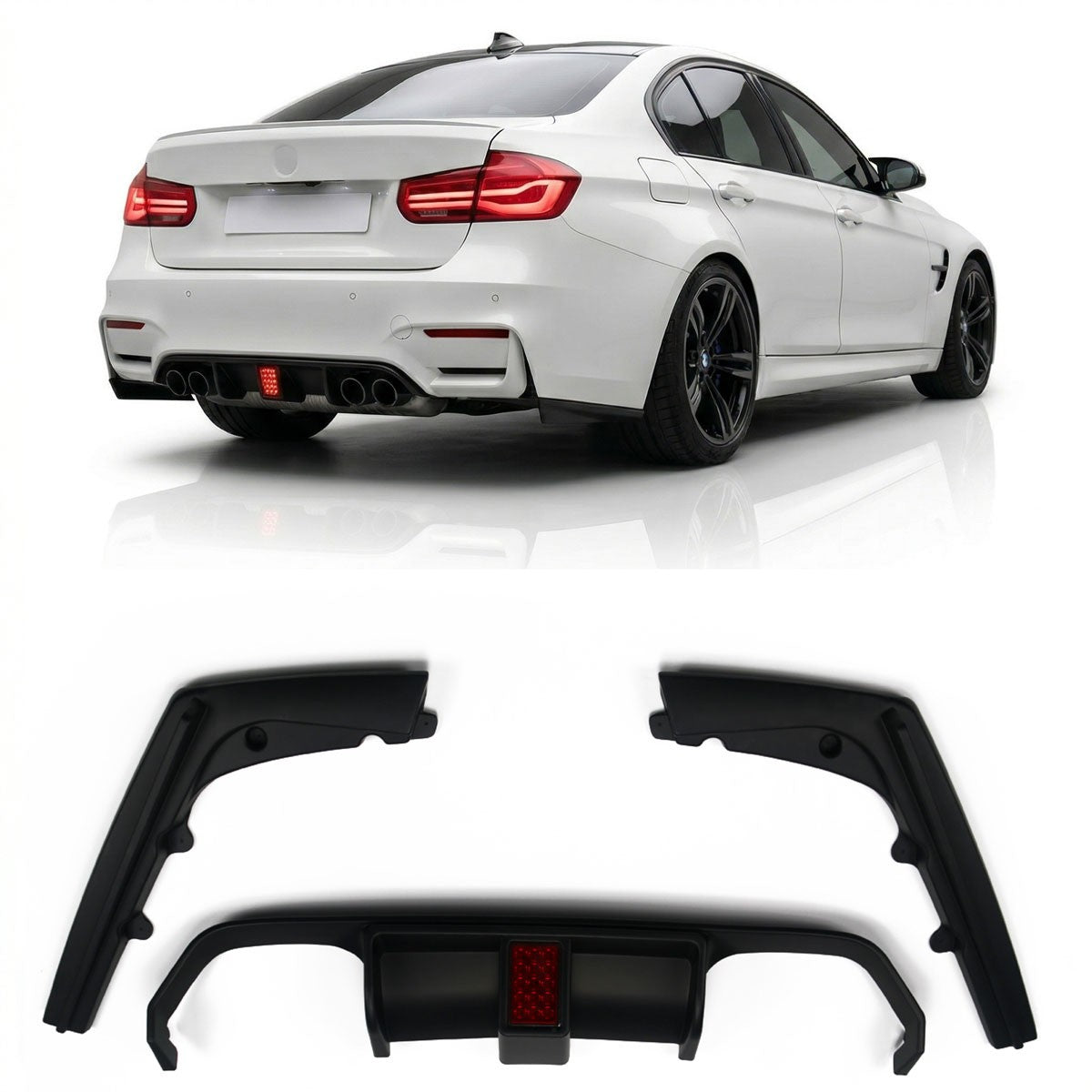 Heckstoßstange Diffusor Matt Schwarz LED passend für BMW M3 F80 M4 F82 F83 2013-2019