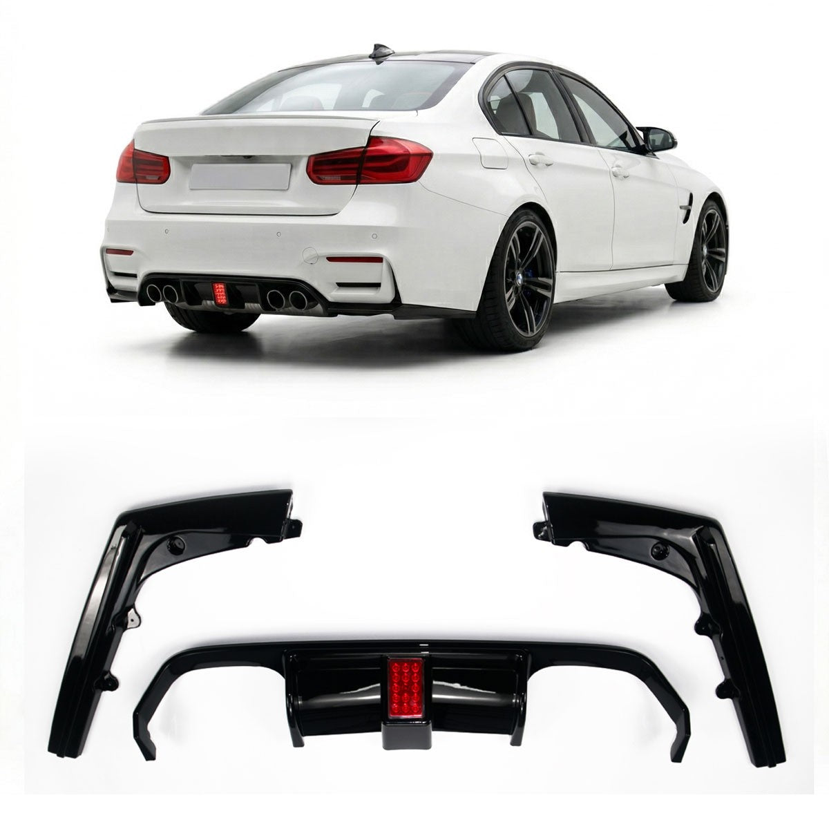 Heckstoßstange Diffusor Hochglanz Schwarz LED passend für BMW M3 F80 M4 F82 F83