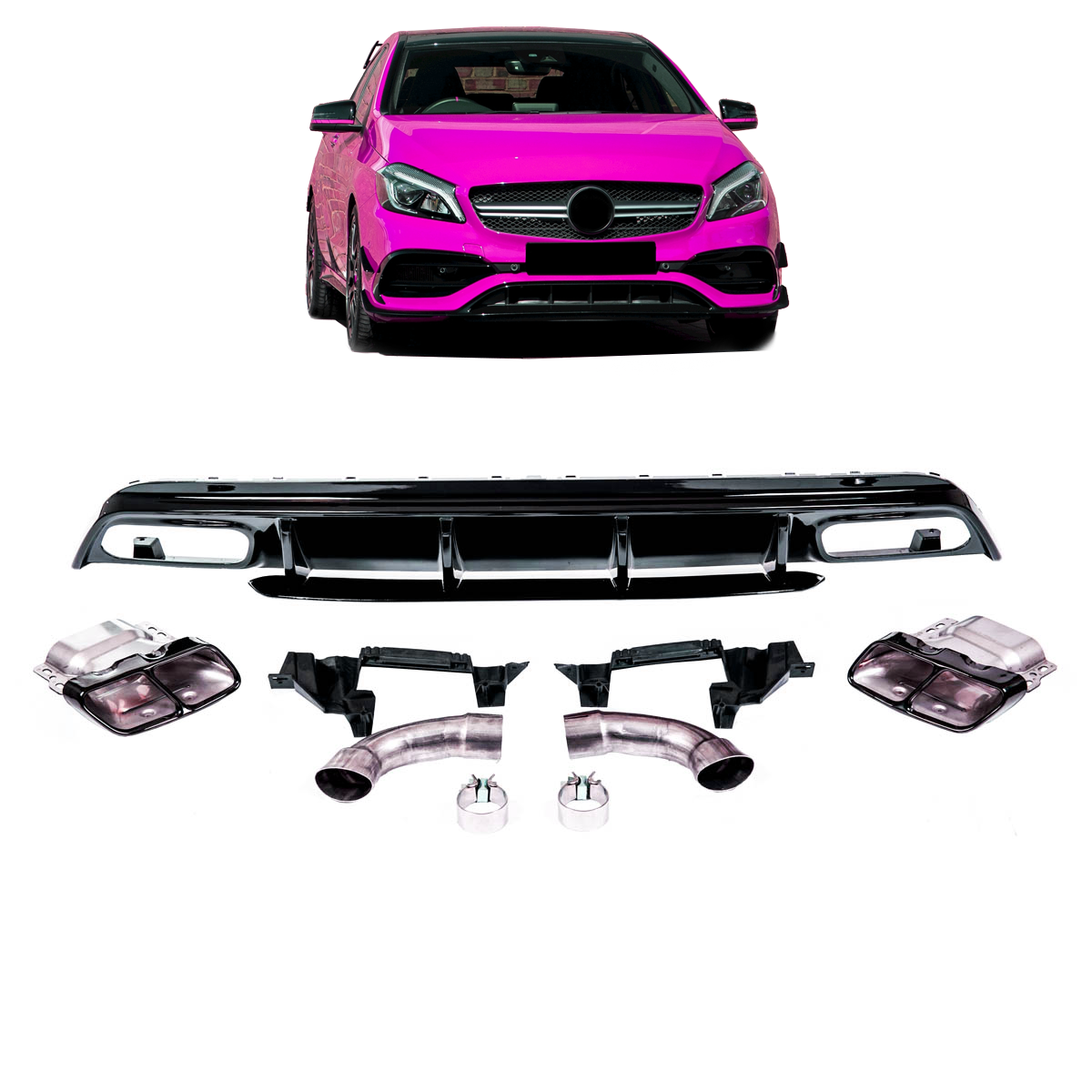 Heckdiffusor Hochglanz Schwarz passend für Mercedes A-Klasse W176 2016-2018