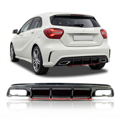 Heckstoßstange Diffusor Hochglanz Schwarz & Rot passend für Mercedes A-Klasse W176 2016-2018