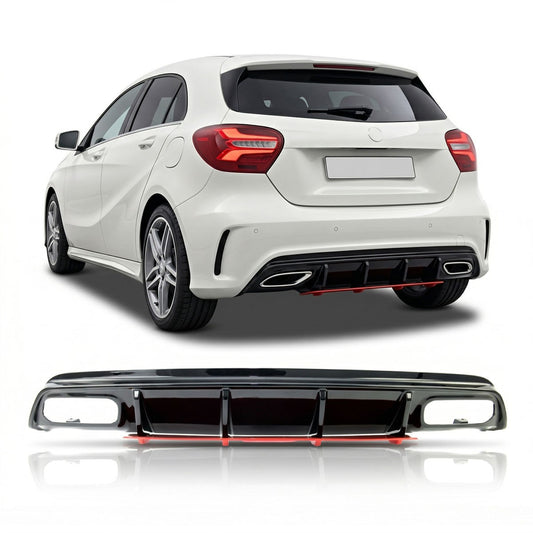 Heckstoßstange Diffusor Hochglanz Schwarz & Rot passend für Mercedes A-Klasse W176 2016-2018