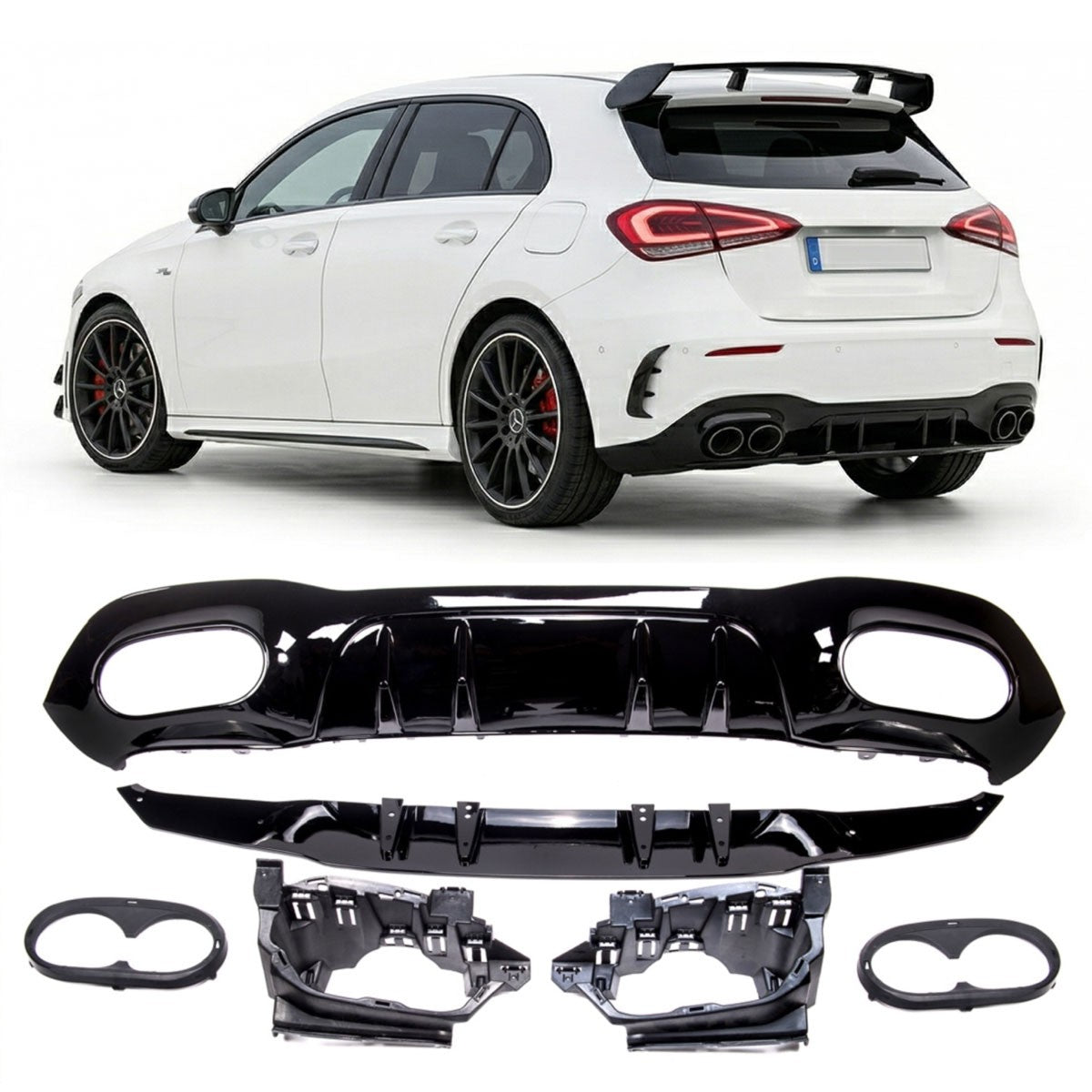 Heckstoßstange Diffusor Hochglanz Schwarz passend für Mercedes A-Klasse W177 Hatchback 2018+