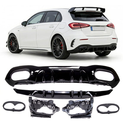 Heckstoßstange Diffusor Hochglanz Schwarz passend für Mercedes A-Klasse W177 Hatchback 2018+