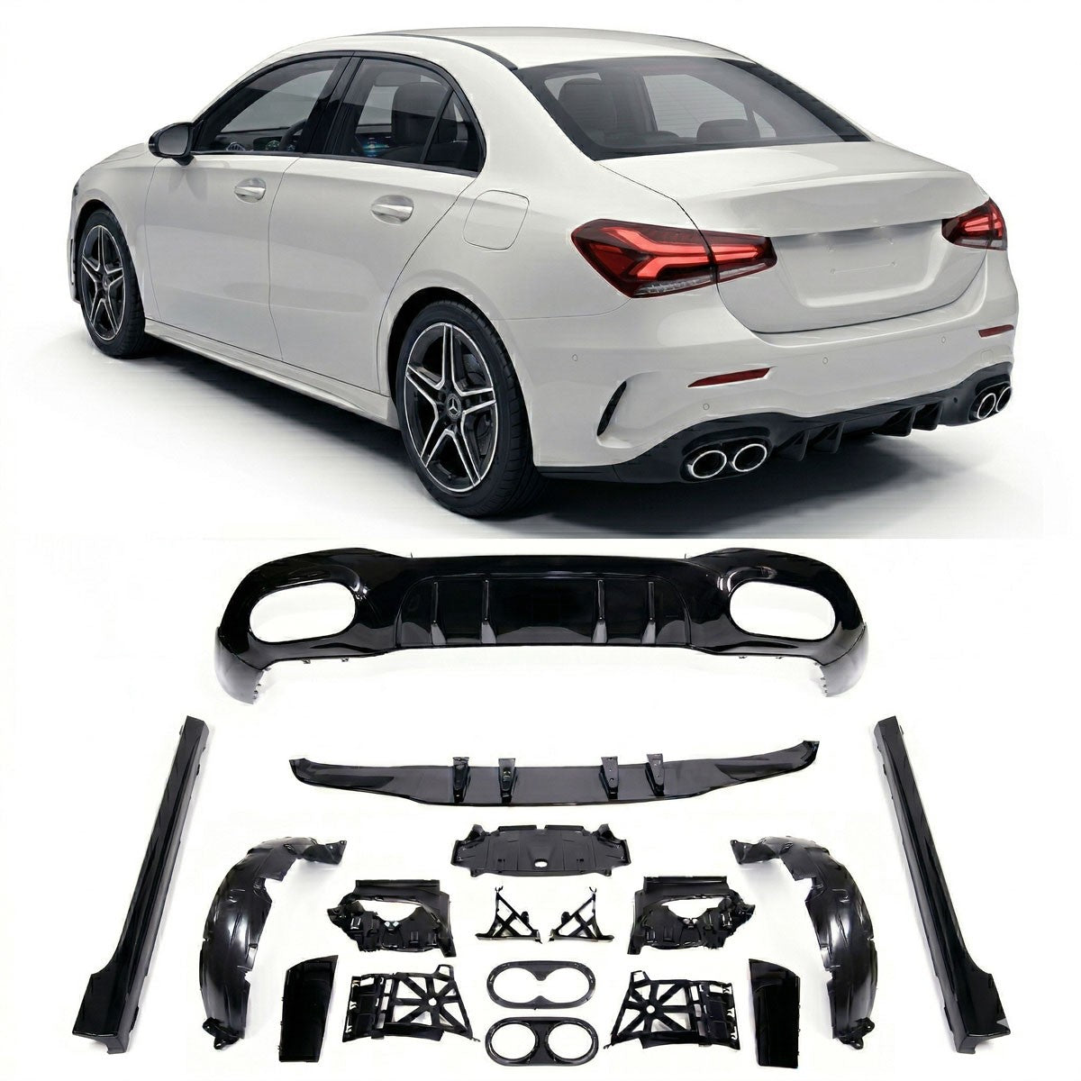 Heckstoßstange Diffusor Hochglanz Schwarz passend für Mercedes A-Klasse V177 Sedan 2018-