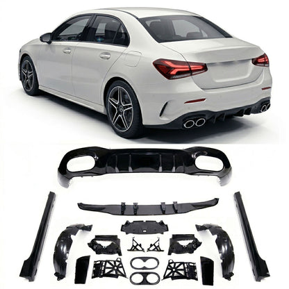 Heckstoßstange Diffusor Hochglanz Schwarz passend für Mercedes A-Klasse V177 Sedan 2018-