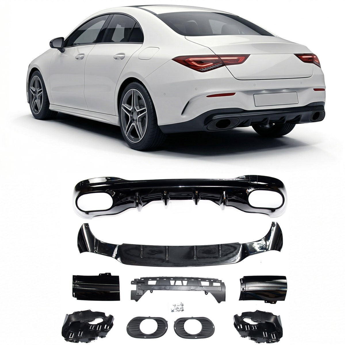 Heckstoßstange Diffusor Hochglanz Schwarz passend für Mercedes CLA C118 2019-2024
