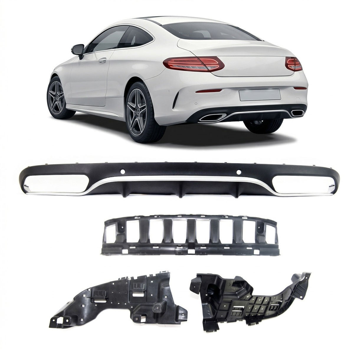 Sport Heckspoiler Diffusor Silber passend für Mercedes C-Klasse C205 A205 15-23
