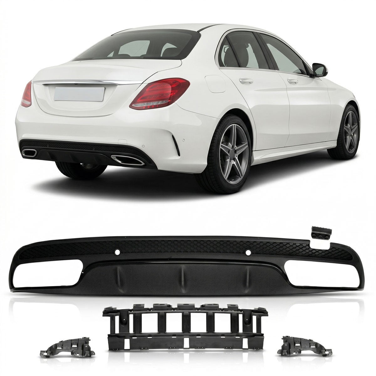 Heckdiffusor Schwarz passend für Mercedes C-Klasse W205 Limousine Kombi 2013-2018