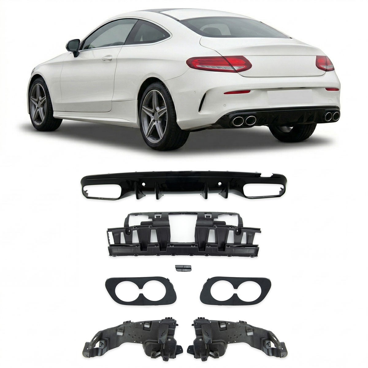 Heckdiffusor Hochglanz Schwarz passend für Mercedes C-Klasse W205 2015-2021