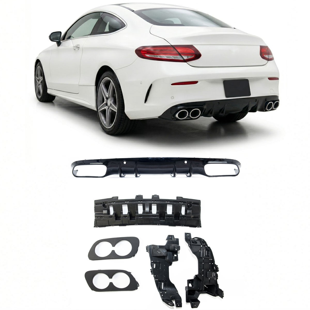 Heckstoßstange Diffusor Hochglanz Schwarz passend für Mercedes C-Klasse A205 C205 2015-2021