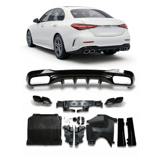 Heckdiffusor mit schwarzen Auspuffendrohren passend für Mercedes C-Klasse W206 S206 2021+